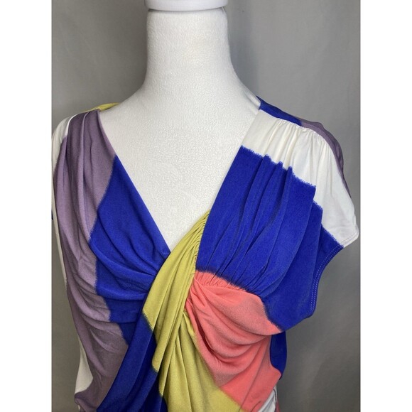 70s 80s Vibe Color Block Faux Wrap Midi Dress Tie Waist Max And Cleo Women’s L - Picture 3 of 8